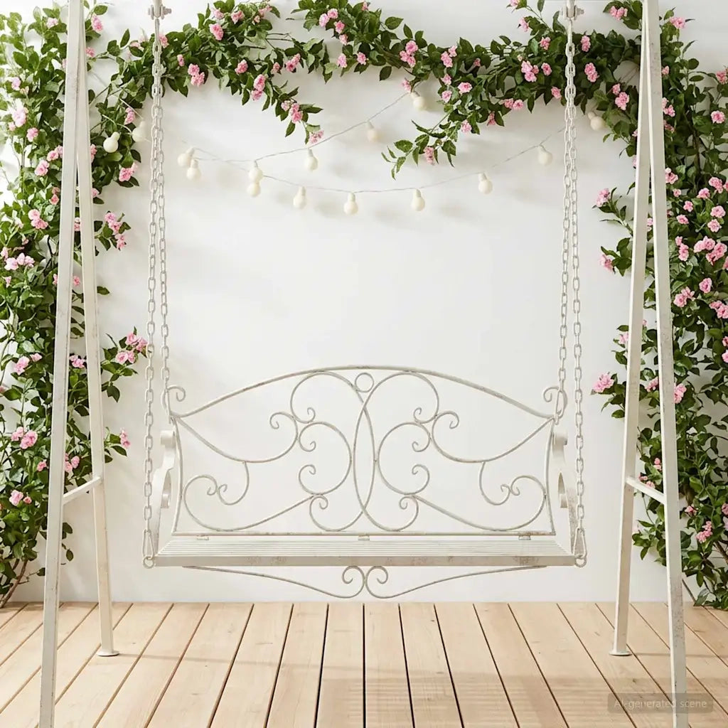 Panchina a Dondolo Acciaio 110 x 52,5 x 47 cm Bianco Antico CFW1376818
