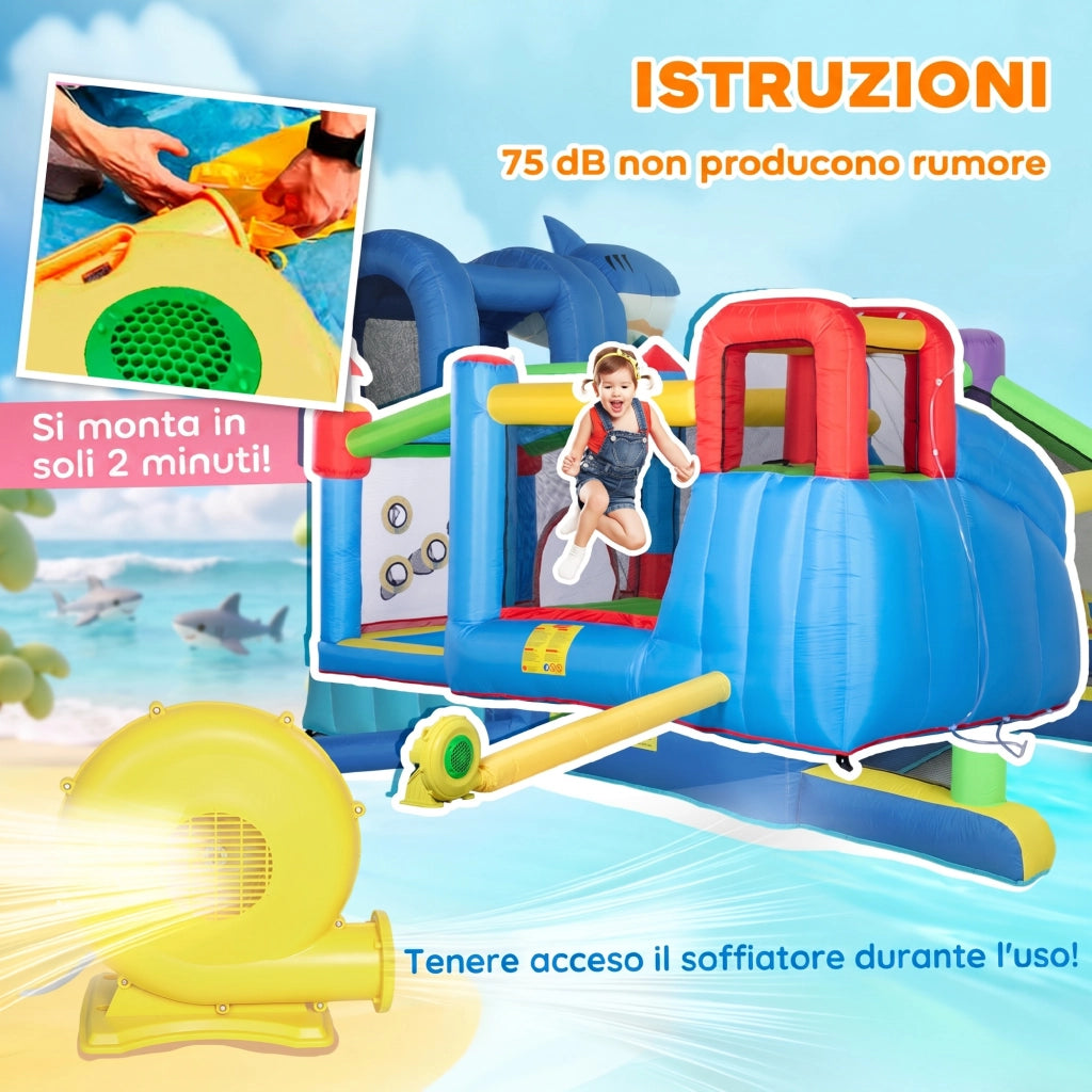 Castello Gonfiabile per Bambini con Scivolo, Trampolino e Piscina, 390x300x197cm