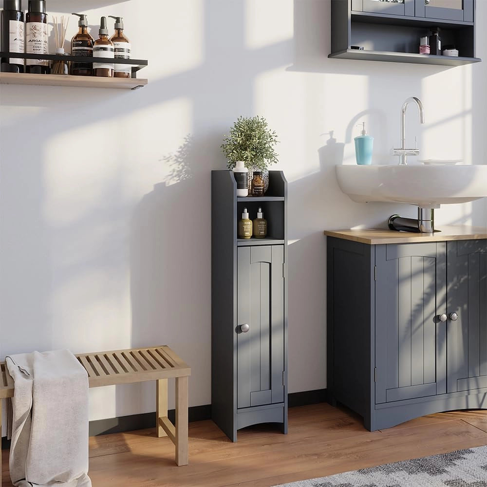 mobiletto bagno Bianco, Grigio, 18 x 81 cm con 5 scomparti