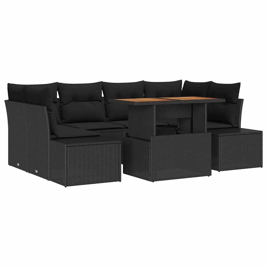 Set da Pranzo per Giardino con cuscino 7 pcs Nero e Marrone 3349918