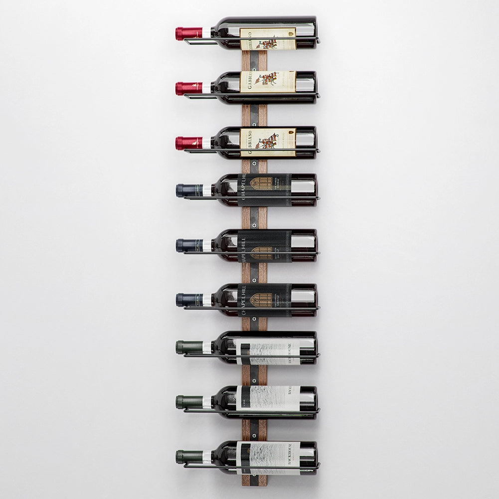 Set 3 Portabottiglie da Muro in Ferro e Legno Stile Industriale per vino da 750 ml