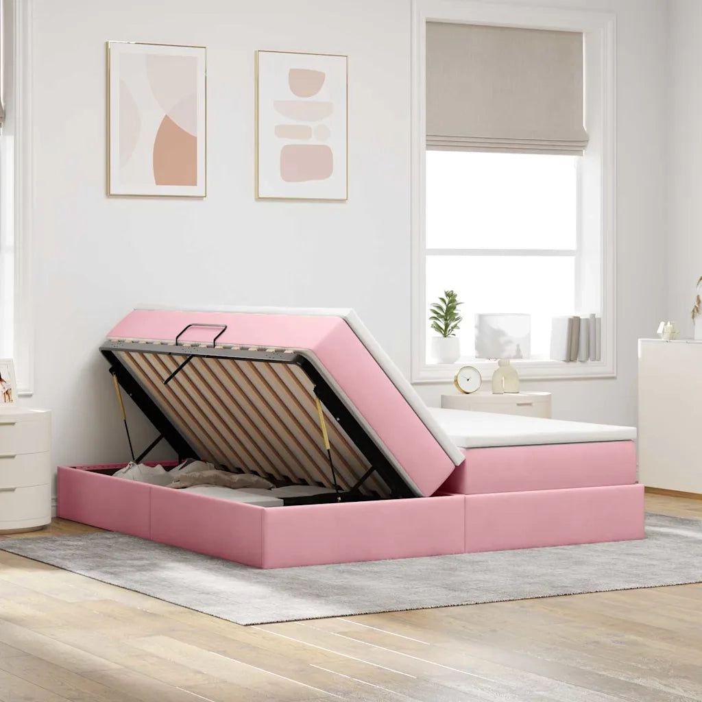 Letto con contenitore e materasso Rosa 180 x 200 cm Velluto
