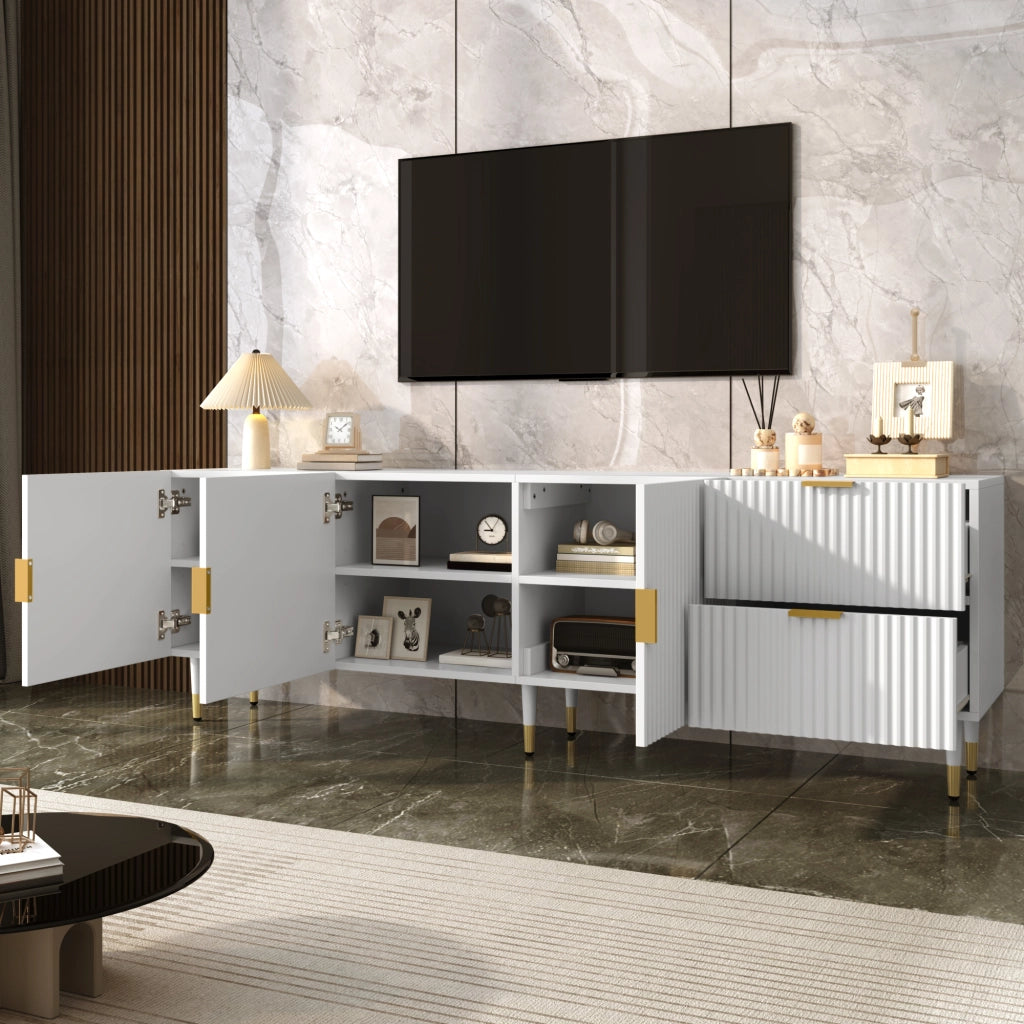 Mobile Porta TV Bianco 170 cm con 3 Ante e Cassetti; Gambe Dorate; MDF