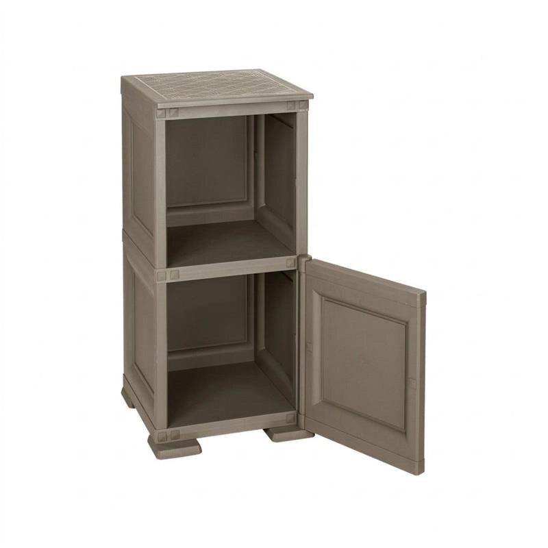 MOBILE 1 MODULO TAUPE 40X43X85,5 CM CON ANTA TRAFORATA E 1 MODULO SCAFFALE – CONTENITORE VERTICALE SALVASPAZIO PER INGRESSO E ZONA GIORNO