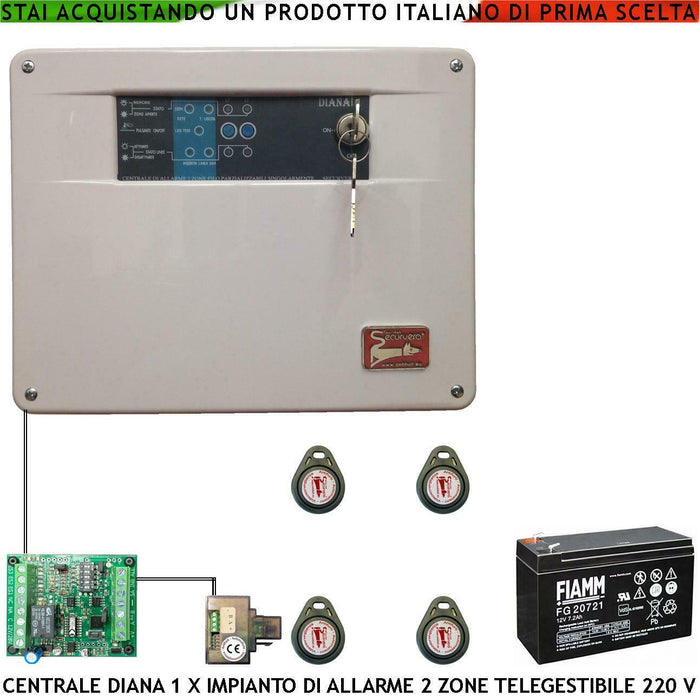 DIANA 2 ZONE CENTRALE ALLARME BATTERIA 12 V 7,2 AH SECURVERA SH-D1FCULT4TB