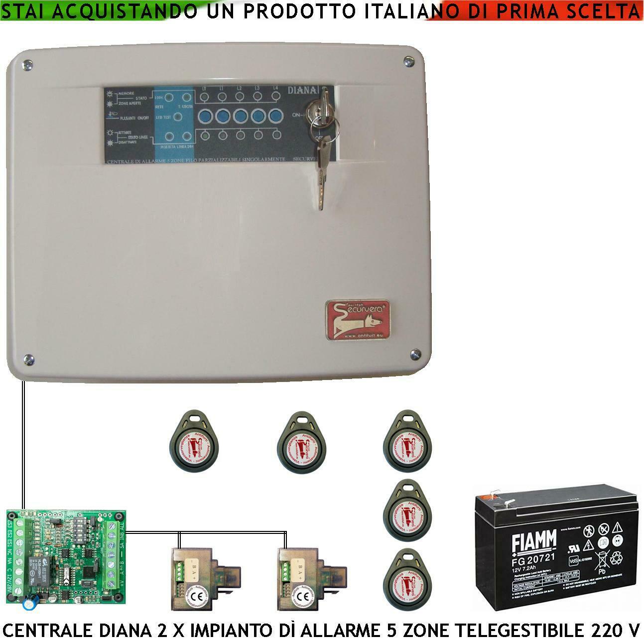 CENTRALE ALLARME DIANA 5 ZONE BATTERIA 12 V 7,2 AH SECURVERA SH-D2FCDLT5TE