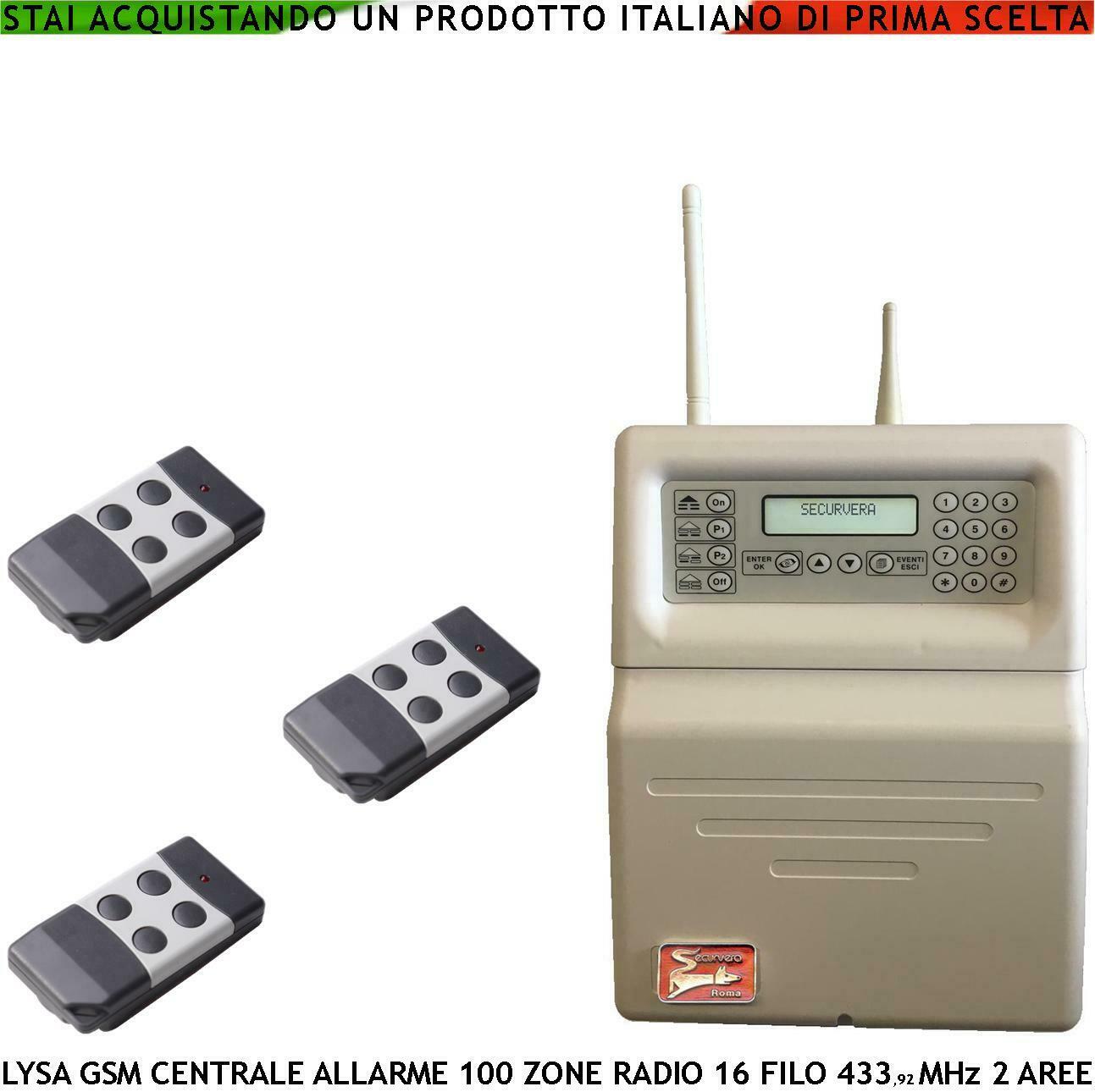 CENTRALE ALLARME RADIO FILO LYSA GSM CON 2 RADIOCOMANDI SECURVERA SV-LRGCTC3RZD