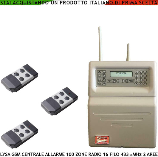 CENTRALE ALLARME RADIO FILO LYSA GSM CON 2 RADIOCOMANDI SECURVERA SV-LRGCTC3RZD