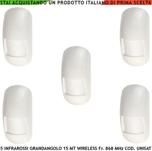 SENSORE INFRAROSSO RADIO 15 METRI GRANDANGOLO 5 PEZZI SECURVERA SV-SIR5IGWCUC