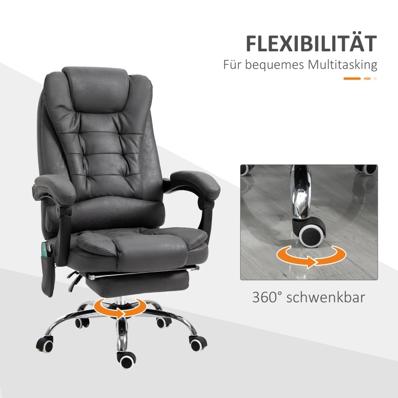 Sedia da ufficio ergonomica con massaggio e riscaldamento, poggiapiedi, schienale alto e braccioli grigio scuro