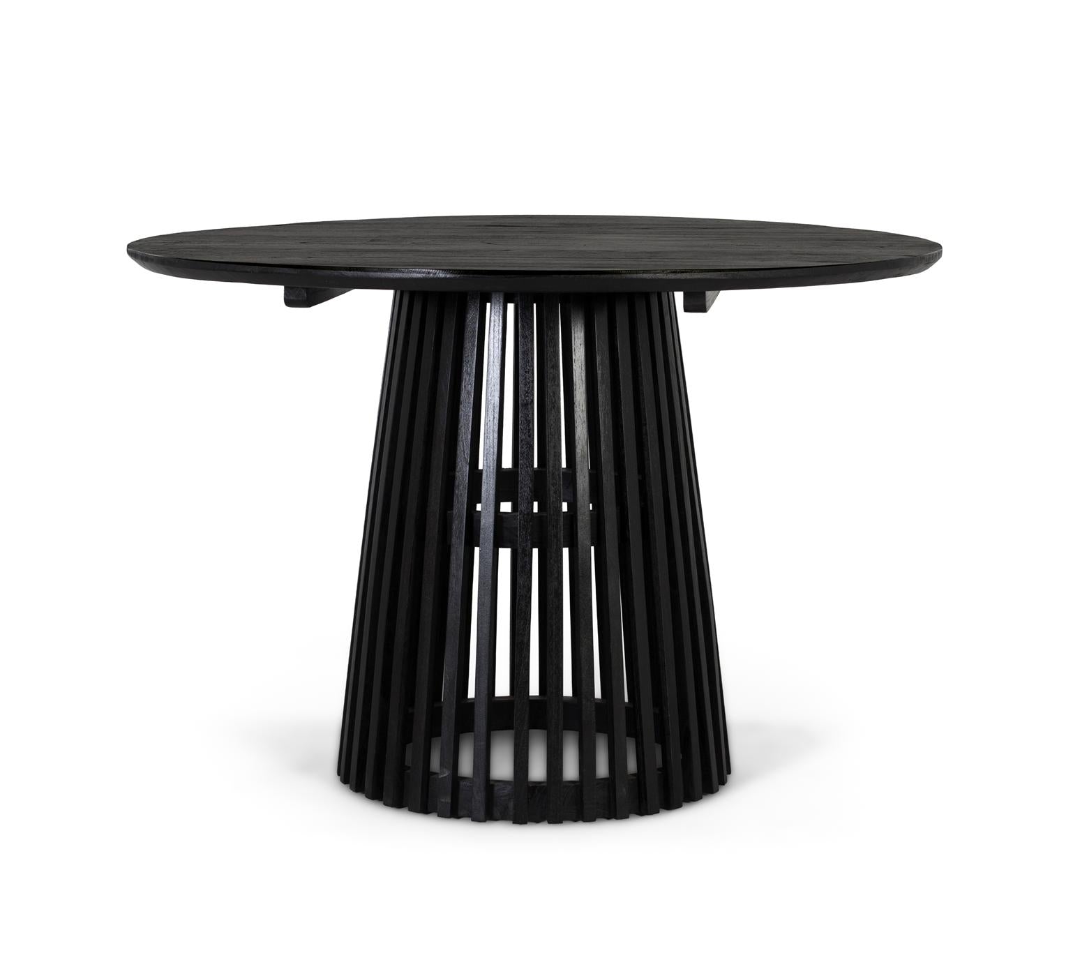 Tavolo da pranzo rotondo in legno di mindi e base a griglia 120 cm