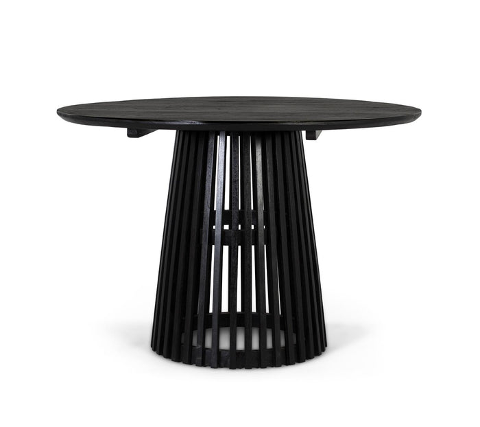 Tavolo da pranzo rotondo in legno di mindi e base a griglia 120 cm