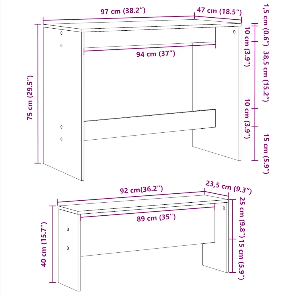 Set Tavolo da Pranzo e Panche 3 pz Rovere Marrone in Truciolato 855537