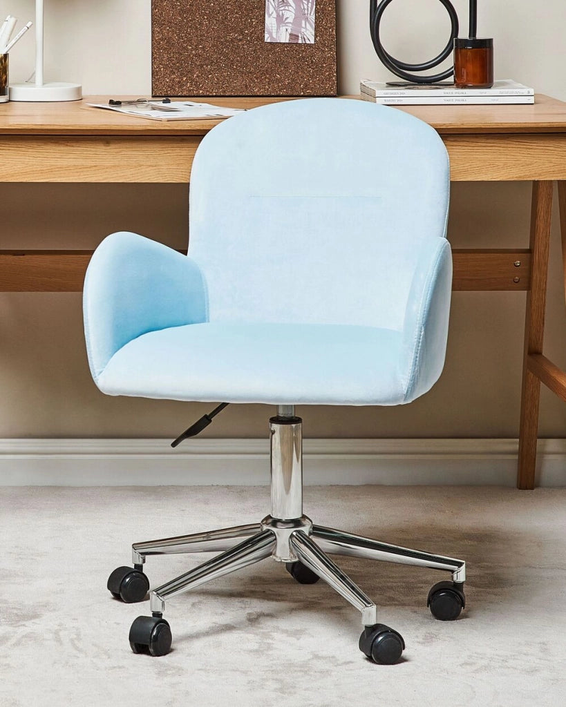 Sedia da ufficio in velluto blu chiaro regolabile in altezza e girevole stile retrò ufficio di casa