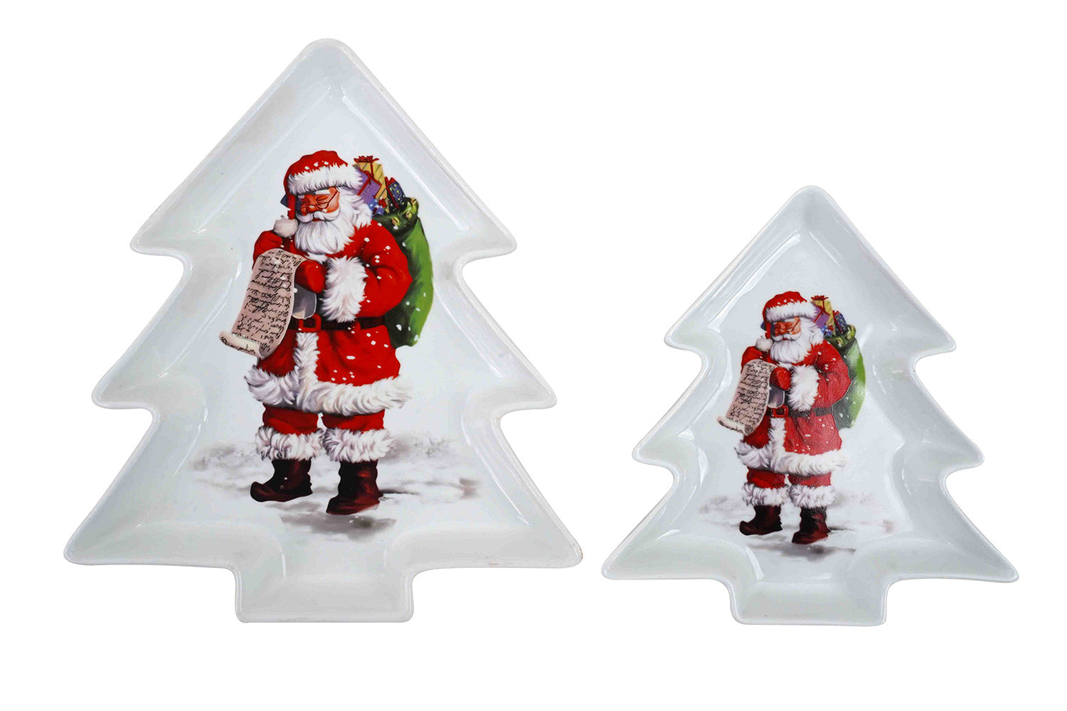 Set 2 Piatti a Forma di Albero di Natale in Porcellana