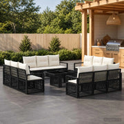 Set Divano da Giardino 13 pz Nero e Bianco Crema polyrattan 3437071