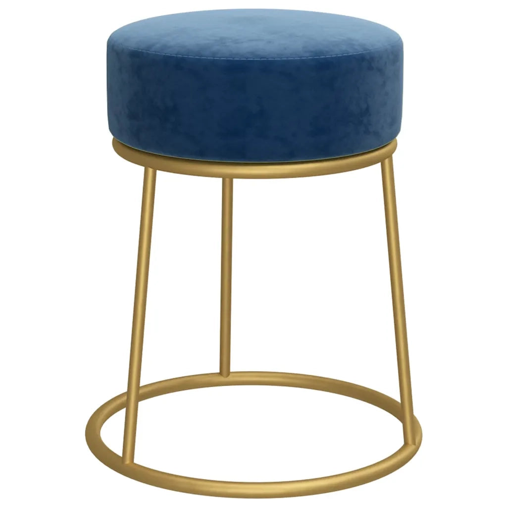 Sgabello Rotondo Blu in Velluto CFW2347158