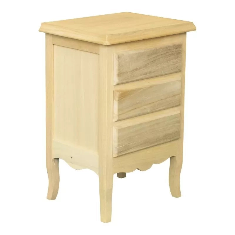 Comodino 3 cassetti in legno massello grezzo 43x32x64 - Mobili 2G
