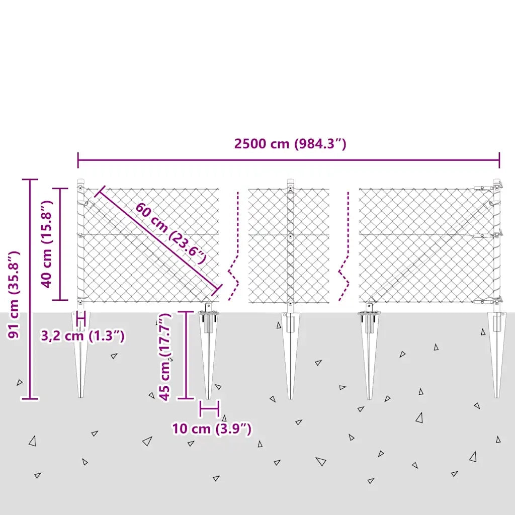 Palo della recinzione | Pannello per recinzione Argento 25 x 0,4 m (rete 40 x 40 mm)