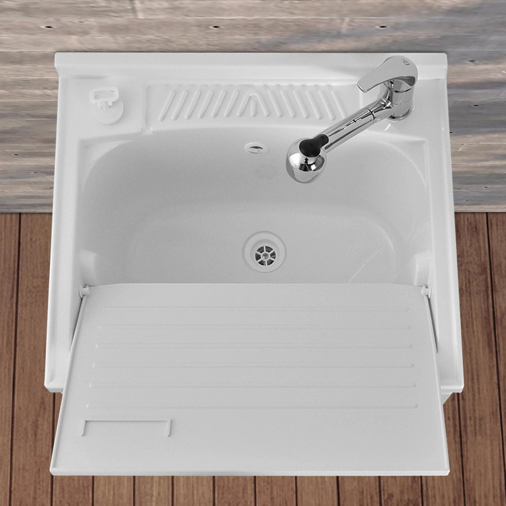 Mobile Lavatoio 2 Ante 60x50 cm con Vasca in Resina Bianco