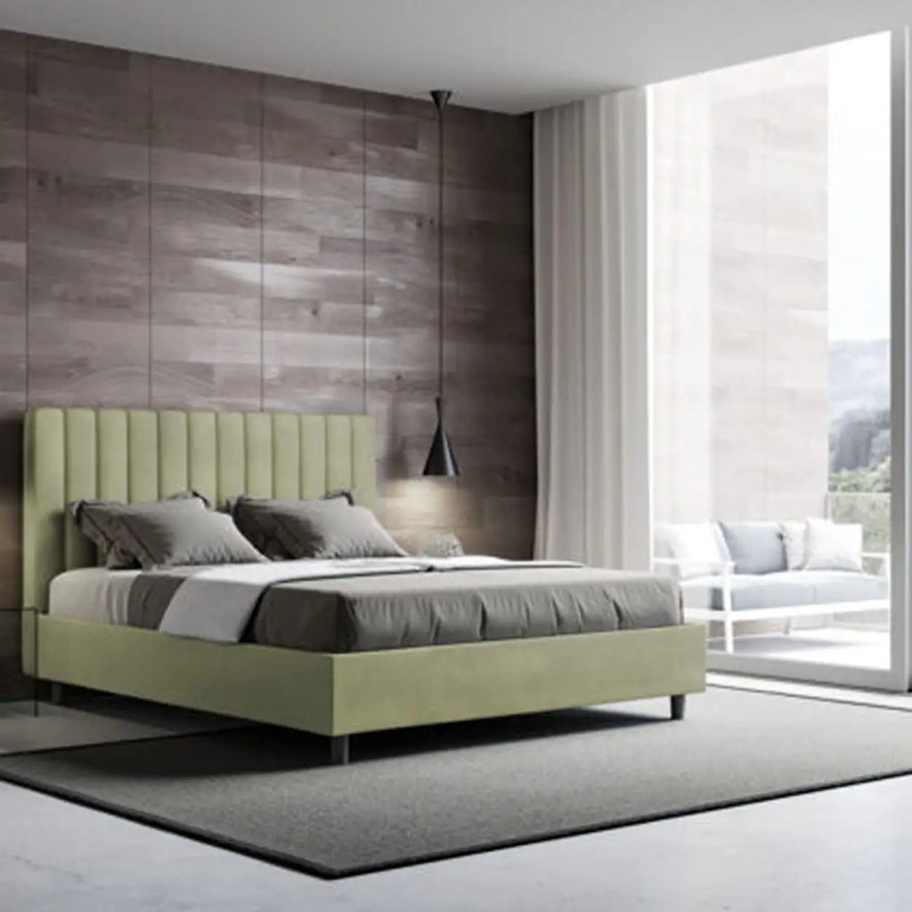 Letto matrimoniale contenitore doppia alzata imbottito 160x190 microfibra tè verde Agueda