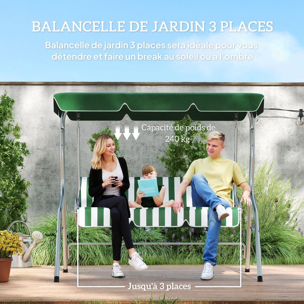 Altalena da giardino 3 posti ¨C zephmum ¨C verde 170x110x153 cm