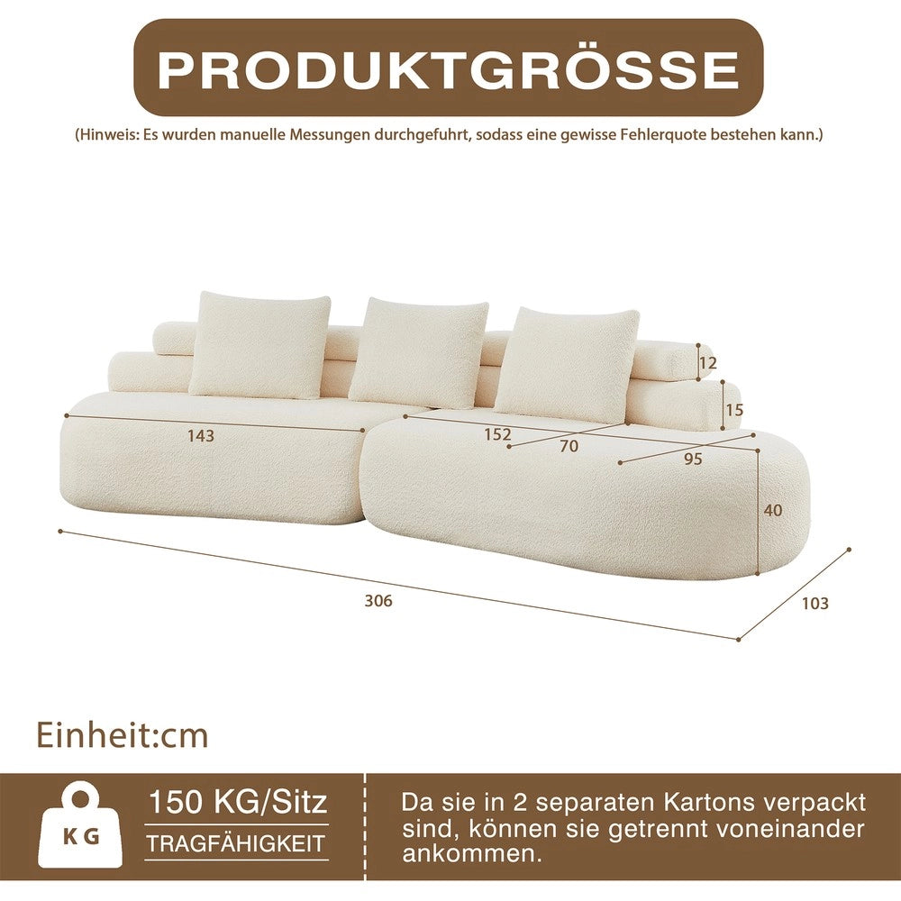 Divano modulare 2 parti ¨C Minimal ¨C crema, tessuto chenille, senza braccioli, cuscini schienale