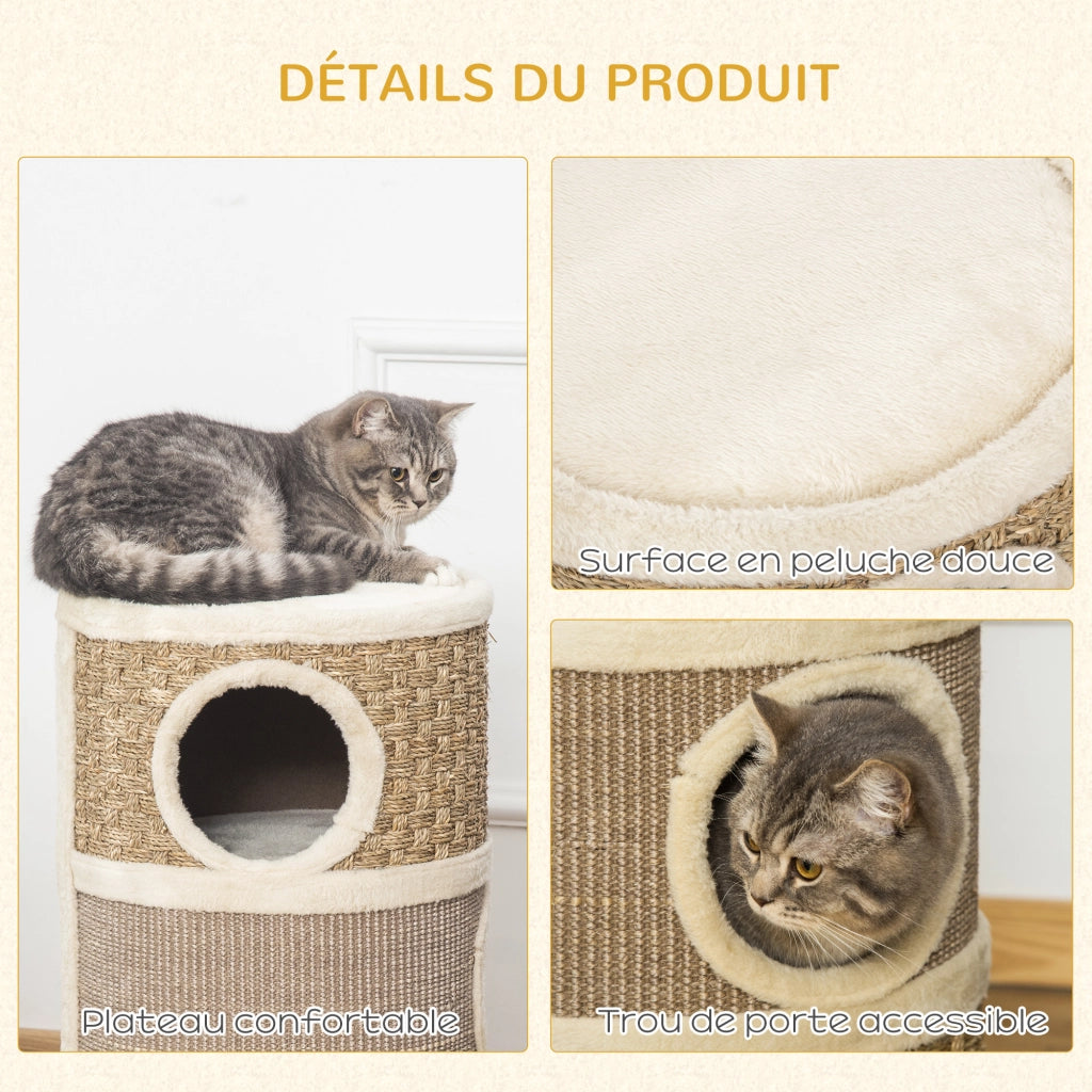 Tiragraffi per gatti con erba gatta e sisal ¨C zephmum ¨C 37.5x37.5x70 cm kaki e marrone