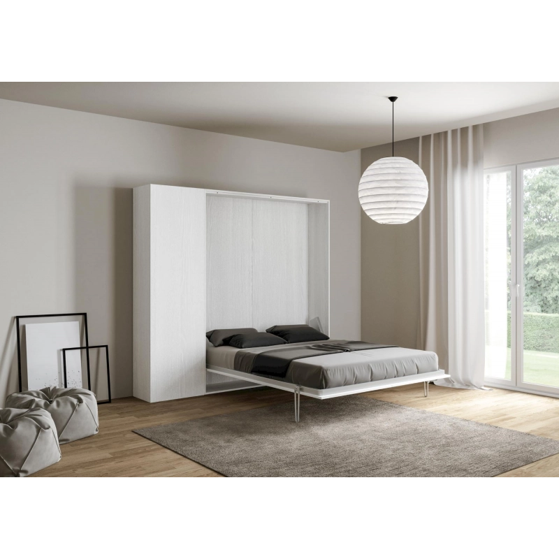 Letto a scomparsa 120 verticale Kentaro con colonna - Bianco Frassino