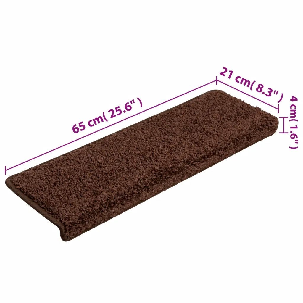 Tappetini per scale 15 pz 65x21x4 cm Marrone Bordo rettangolare 134578