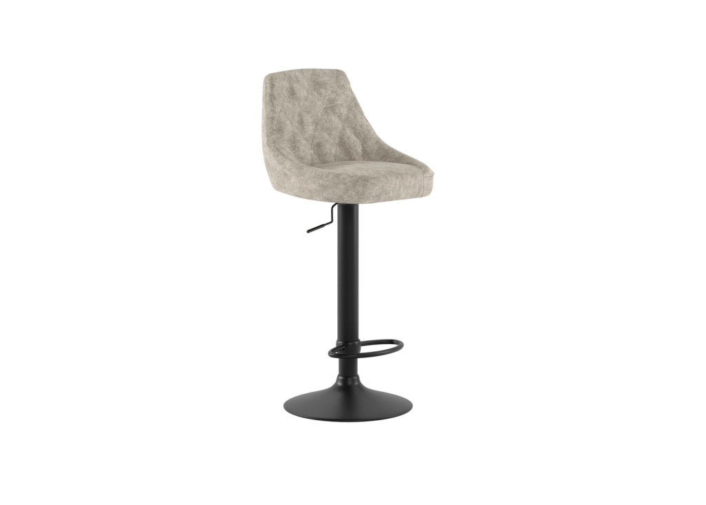 Sgabello Max con seduta in microfibra beige e struttura in metallo nero, altezza regolabile a gas, design moderno per angolo bar - Max