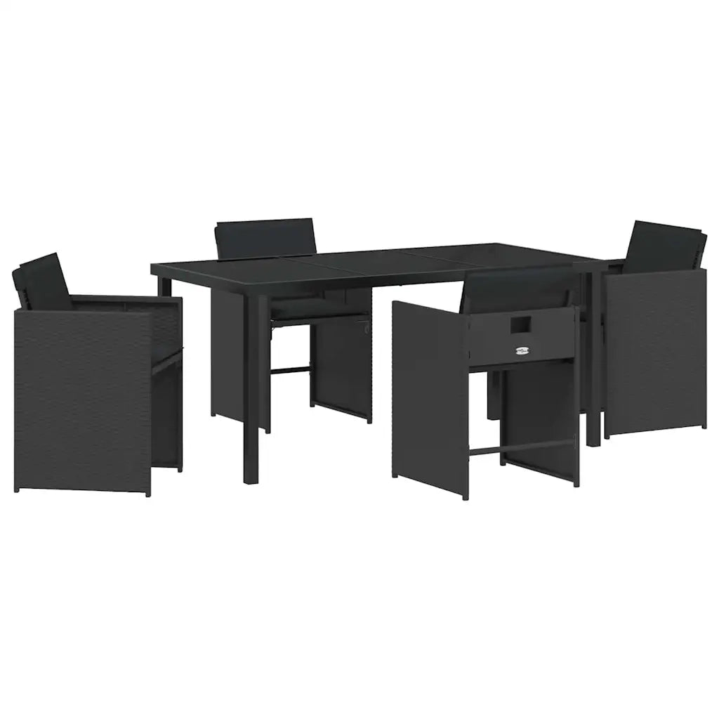 Set da Pranzo per Giardino 5 pcs Nero polyrattan