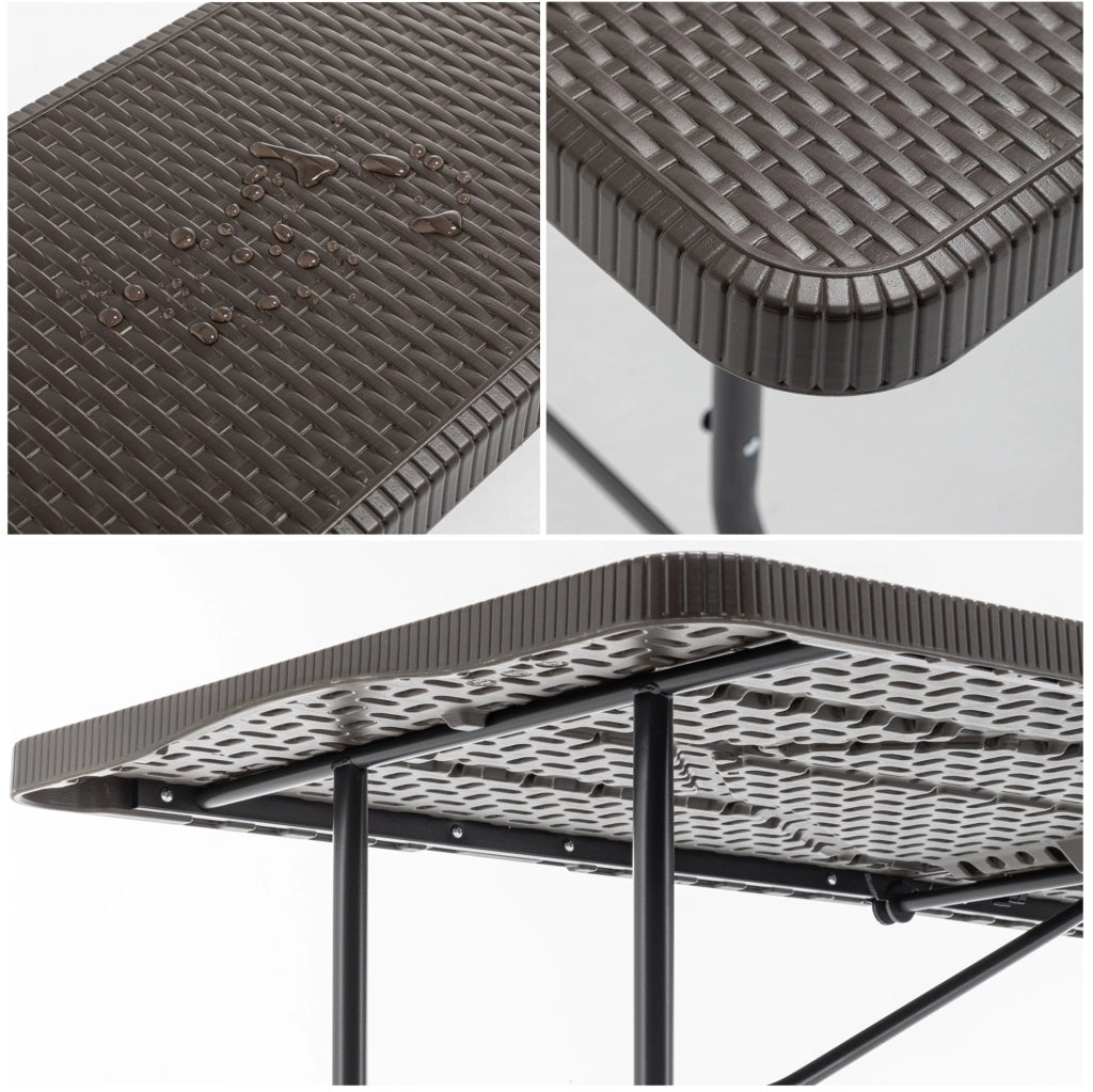 Set da picnic pieghevole 3 pezzi in plastica marrone con motivo legno