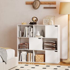 Libreria a Cubi con 6 Sezioni Aperte e 3 Chiuse 106x24x95 cm in Legno Bianco