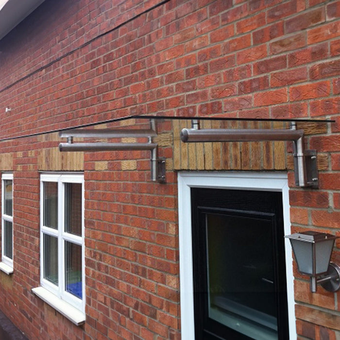 Tettoia in Vetro 180 x 80cm con Staffe in Acciaio Inossidabile per Porte Esterne