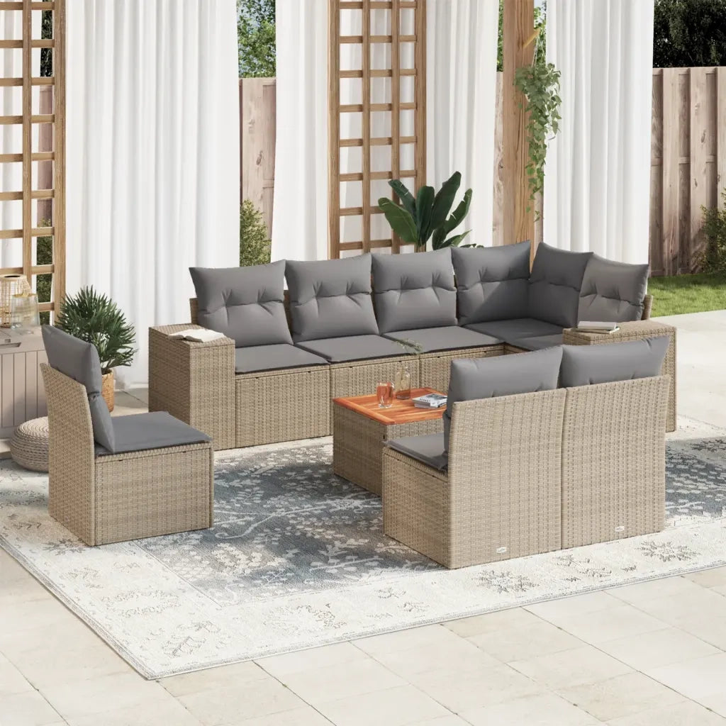 Set Divano da Giardino 9 pz con Cuscini Beige in Polyrattan 3257816