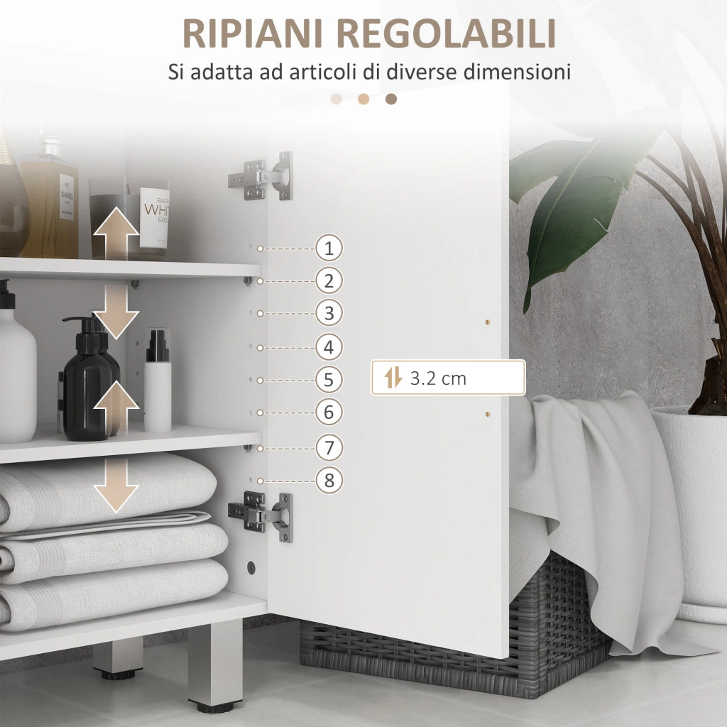 Mobile Bagno 60x30x93 cm con 2 Cassetti e Armadietto Rivestimento in Melamina Bianco