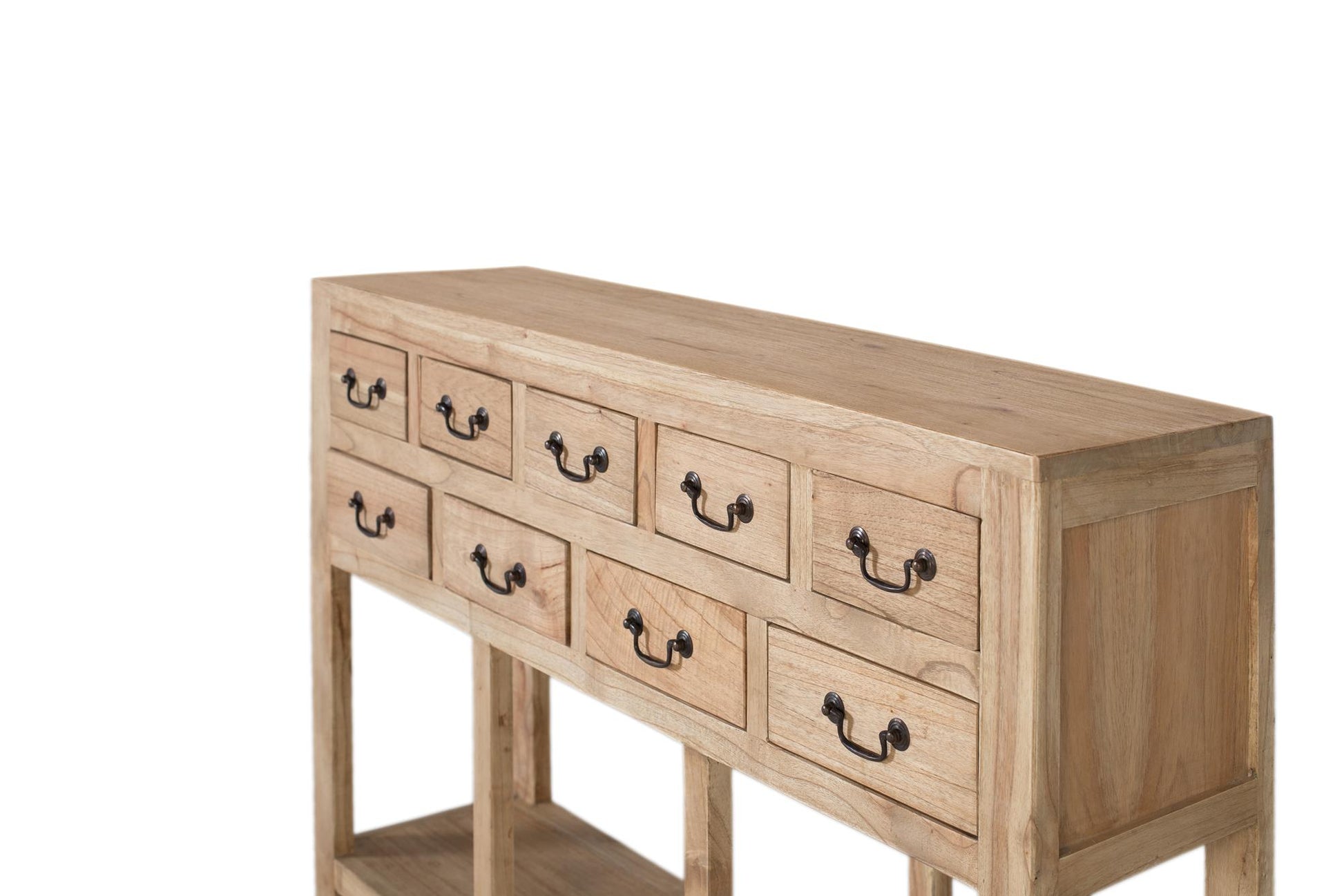 Consolle in legno massello di mindi con 9 cassetti
