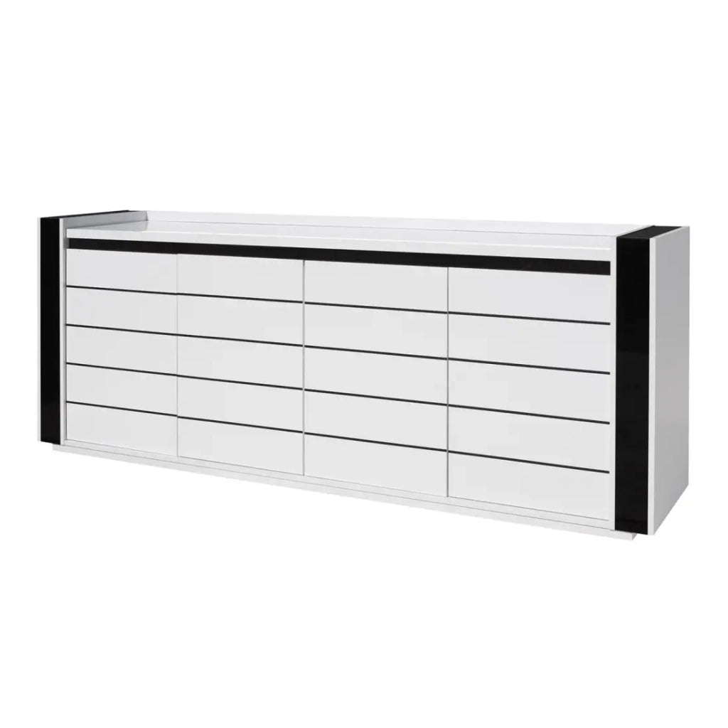 Buffet LINA bianco e nero con LED – 220 x 87 x 50 cm