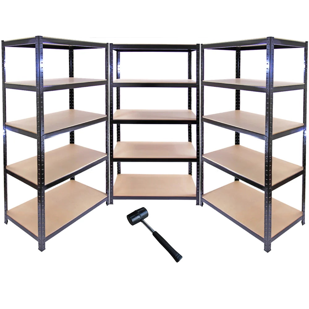 10 Scaffali in Acciaio Senza Bulloni T-Rax Neri Larghi 90cm per Magazzino e Box