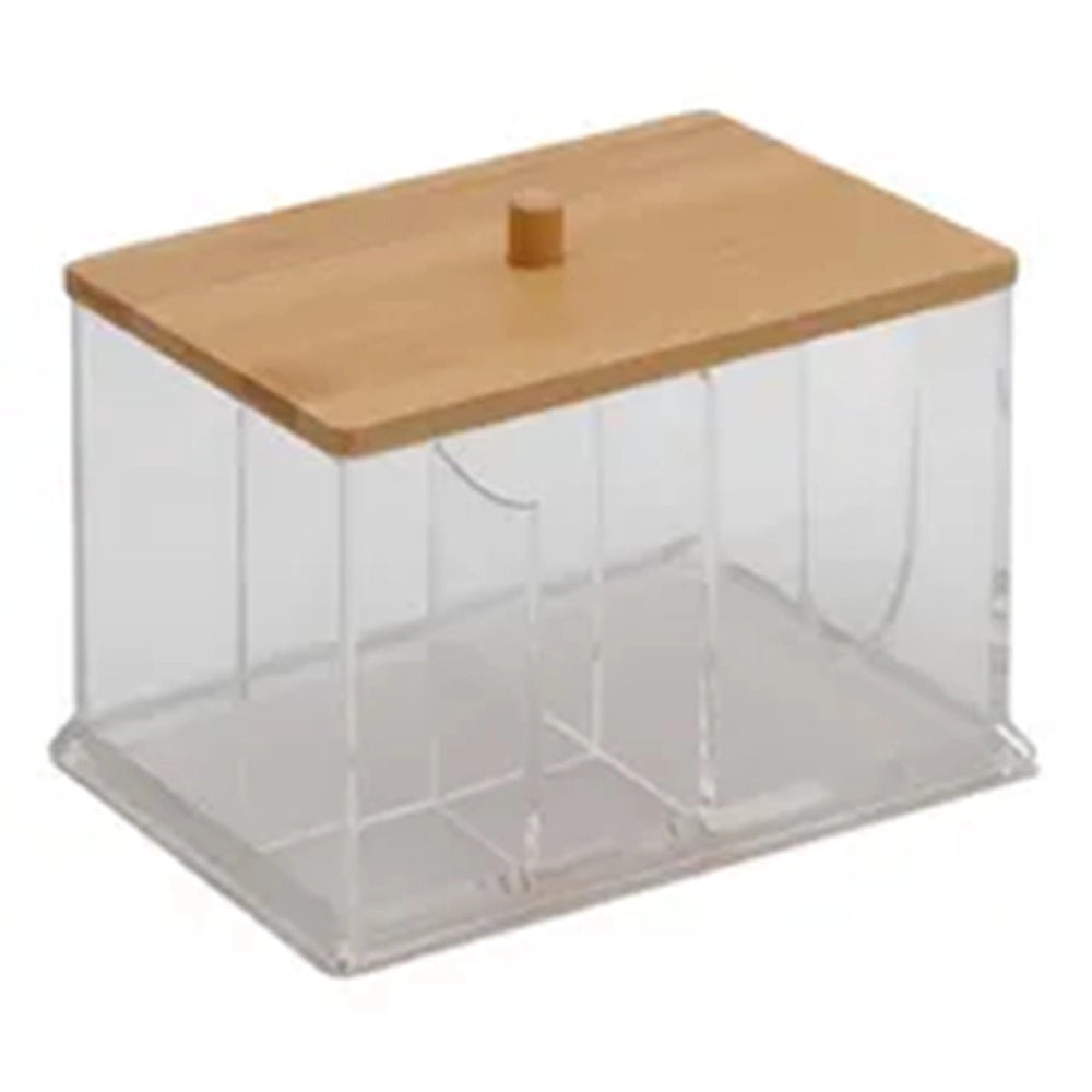 Trade Shop - Organizer Per Cosmetici Toeletta A Scomparti Trasparente Con Coperchio In Legno 10825 -