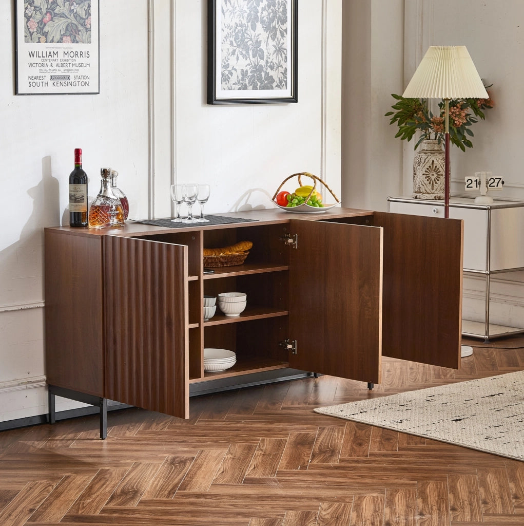 Sideboard 150x40x80 cm in MDF con design ondulato 3D e 2 ripiani regolabili