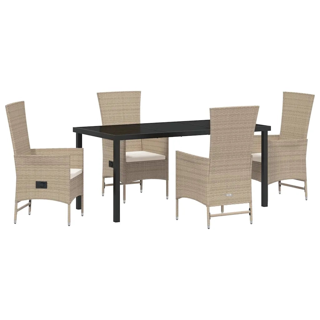 Set da Pranzo per Giardino con cuscino 5 pcs Beige polyrattan 3379467