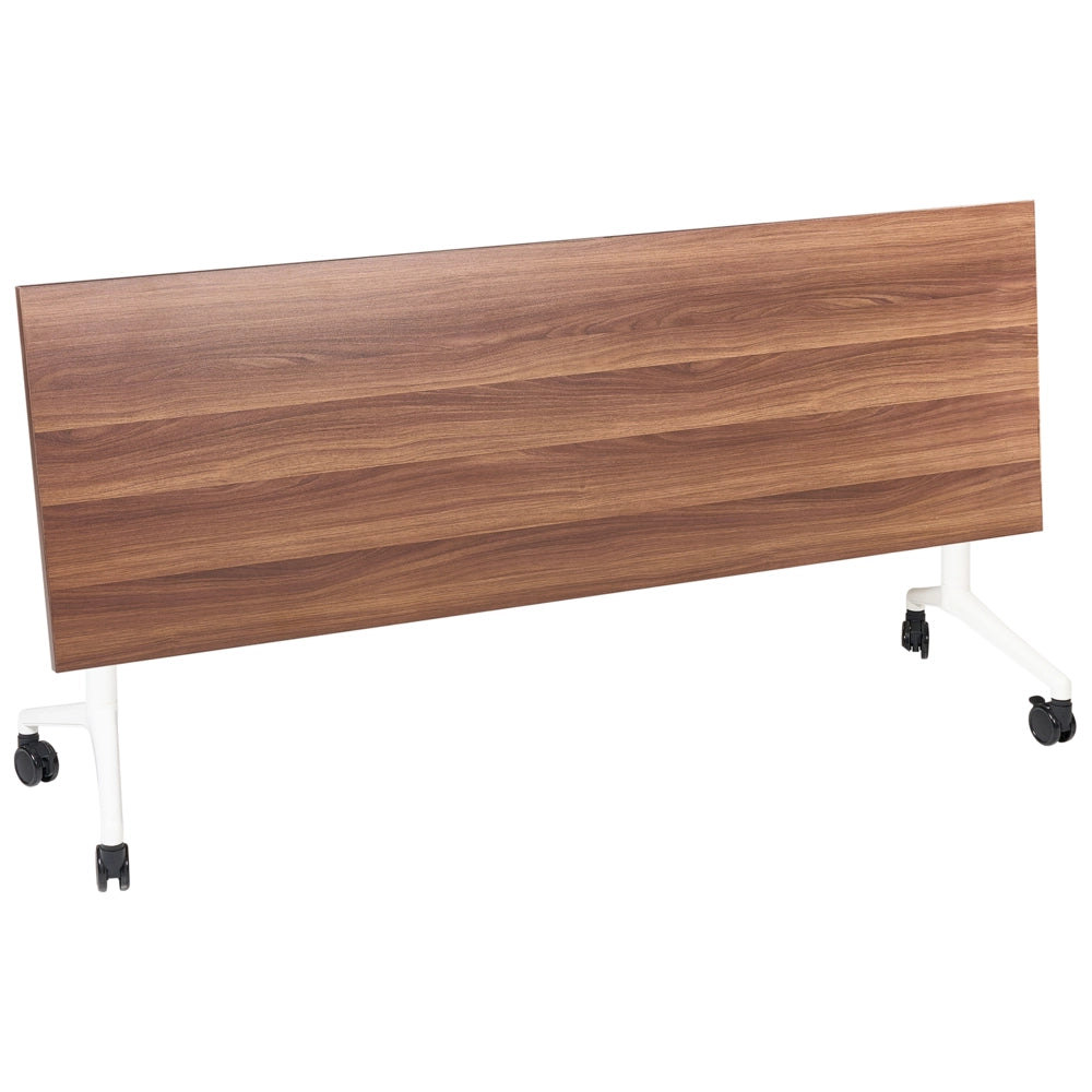 Scrivania rettangolare pieghevole con rotelle portatile con struttura in metallo marrone scuro e bianco 180 x 60 cm stile moderno