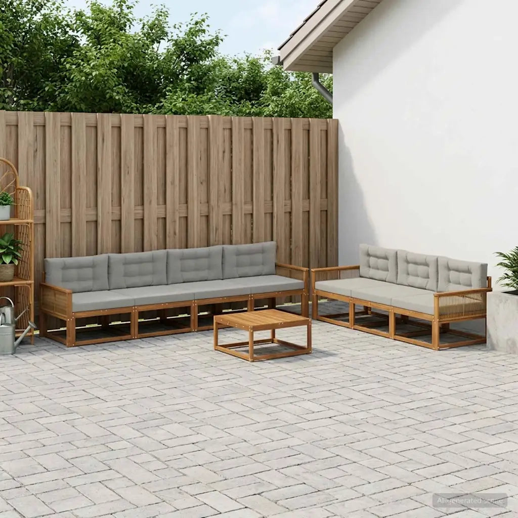 Set di divani da esterno 8 pcs Naturale e Grigio chiaro