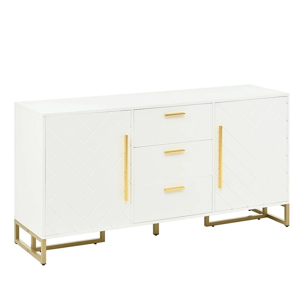 Buffet bianco elegante - Xylo - Motivo a chevron, 2 porte 3 cassetti