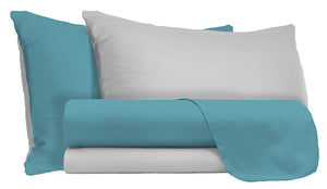 Set Lenzuola 1 Piazza e Mezzo Sopra Sotto e Federe Doubleface Ottanio/Grigio Chiaro