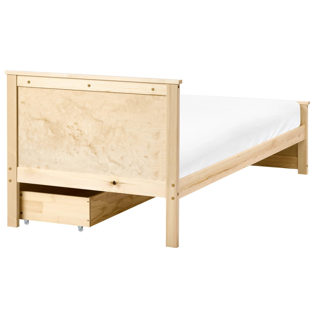 Letto singolo con 2 cassetti in legno di pino marrone naturale 90 x 200 cm in stile scandinavo