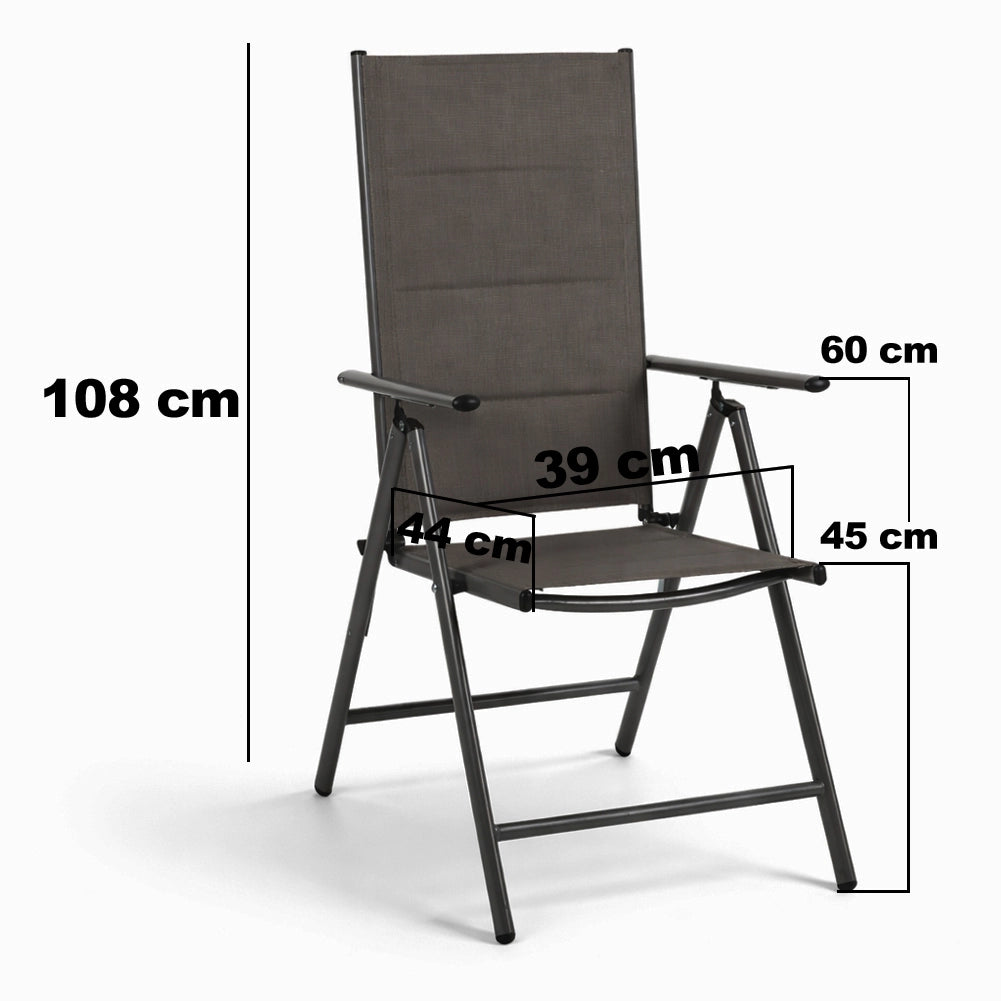 Set 2 Sedie Sdraio Nero Pieghevoli e Salvaspazio con Schienale Alto Ergonomico