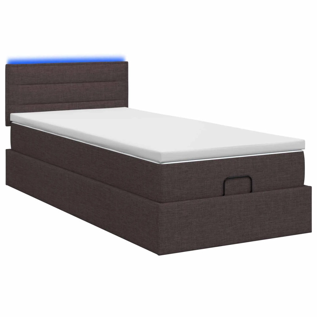Letto Ottomano con Materasso e LED Marrone Scuro 90 x 190 cm 3456790